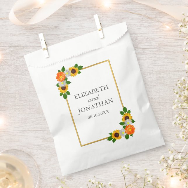 Sacolinha Casamento de Frame Dourado Floral (Cortado)