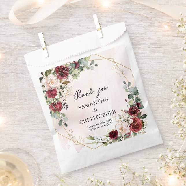 Sacolinha Casamento de gola de ouro floral com desenho à mão (Cortado)