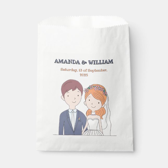 Sacolinha Casamento de Ilustração Simples e De Cartoon-Iike (Frente)