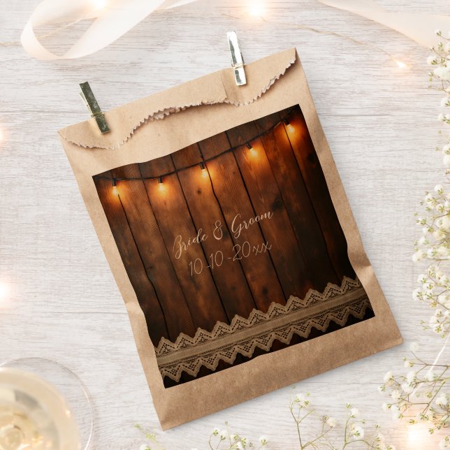 Sacolinha Casamento de Madeira Rústica e Renda (Cortado)