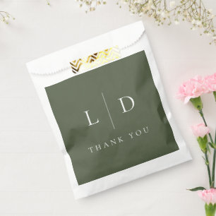 Sacolinha Casamento de Monograma Minimalista Verde Oliva