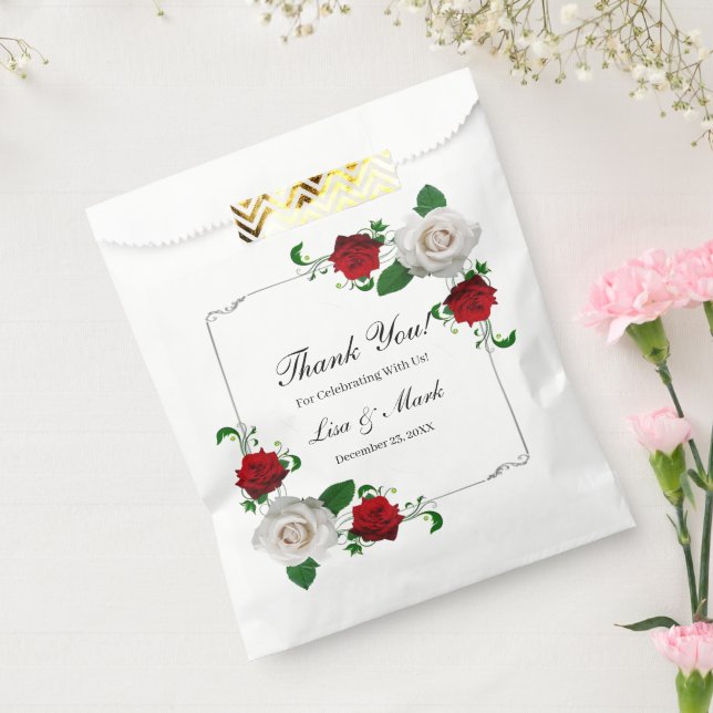 Sacolinha Casamento De Natal De Rosas Vermelhas E Brancas (Selado)