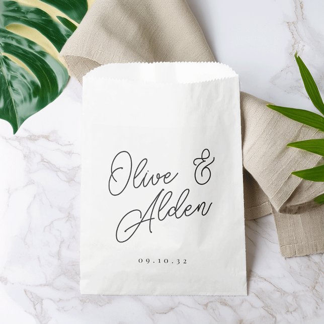 Sacolinha Casamento de Nomes de Script Preto e Branco Sobred (Criador carregado)
