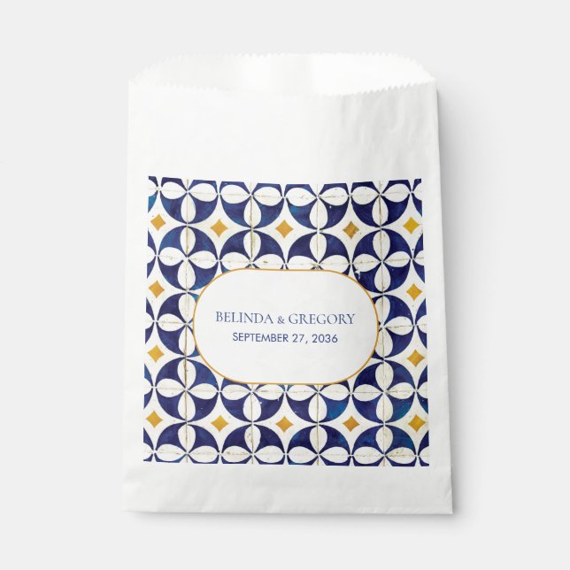 Sacolinha Casamento de Padrão Português Azul e Amarelo (Frente)