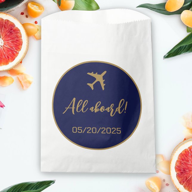 Sacolinha Casamento De Passagem De Embarque Azul E Dourado (Boarding Pass Wedding Favor Bag)