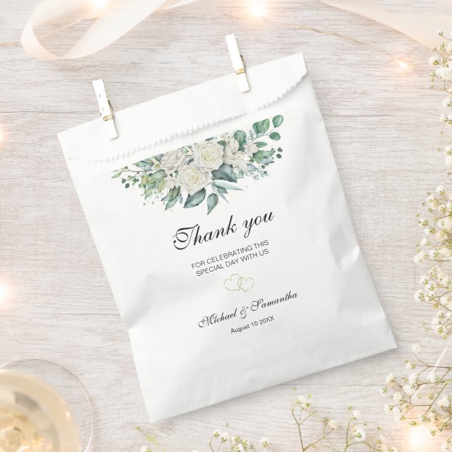 Sacolinha Casamento de Rosa Branca Elegante e Lírios (Cortado)