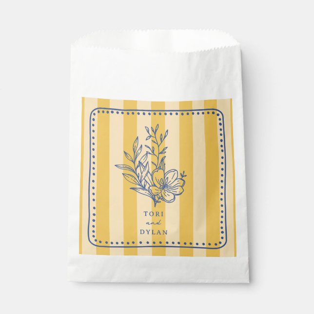 Sacolinha Casamento de Stripe Amarela com Buquê Floral (Frente)