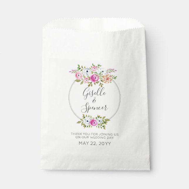 Sacolinha Casamento de Stripes de Marinho com Rosa de Aquare (Frente)