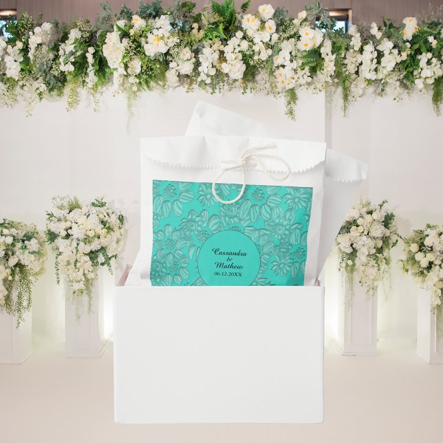 Sacolinha Casamento de Turquesa Floral Romântica das Visitas (Elegant Romantic Daisies Floral Turquoise Wedding Favor Bag)