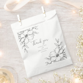 Sacolinha Casamento Desenho Linha Floral Preto Branco Elegan