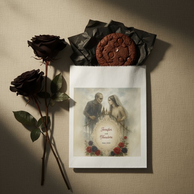 Sacolinha Casamento do gótico Zombie Halloween (Goth Couple Zombie Halloween Wedding Favor Bag
)