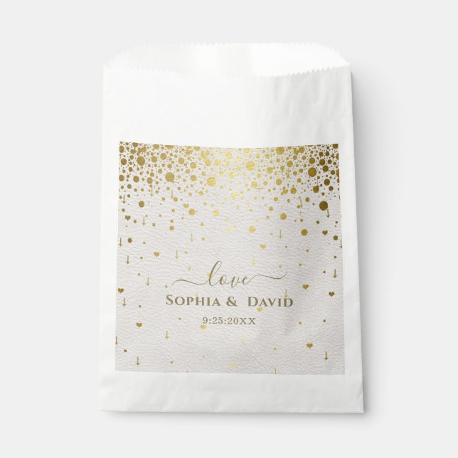 Sacolinha Casamento Dourado de Confetti com Couro Branco Ele (Frente)