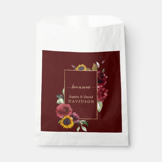 Sacolinha Casamento Dourado de Sunflower Real Burgundy (Frente)