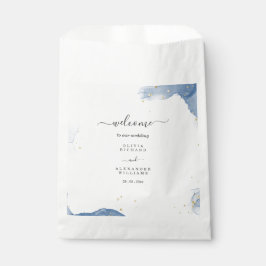 Sacolinha Casamento Elegante Convite Azul e Dourado Mínimo