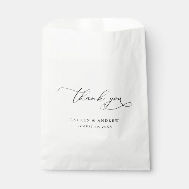Sacolinha Casamento Elegante de Caligrafia Branca e Preta (Frente)