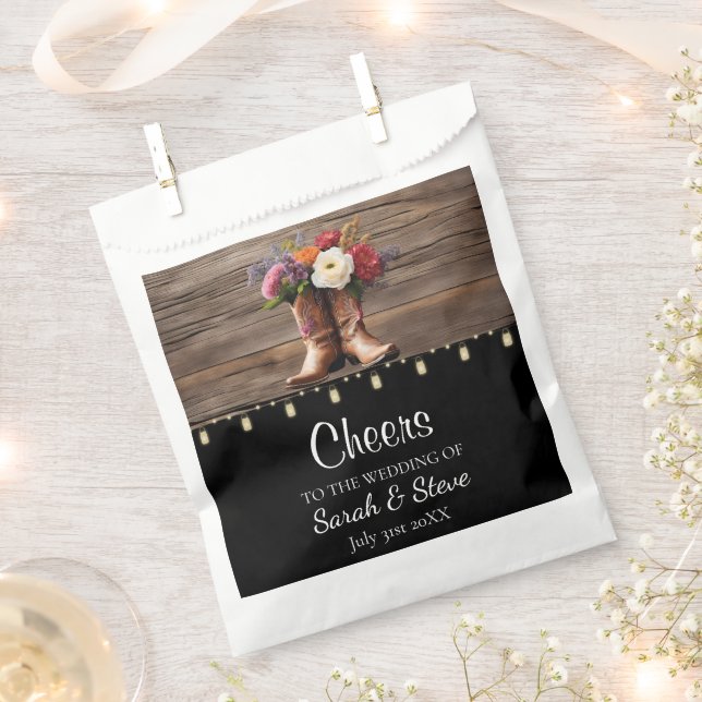 Sacolinha Casamento Elegante Floral de Boots do Cowboy Ocide (Cortado)