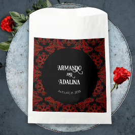 Sacolinha Casamento Elegante Preto e Vermelho Floral Gótico 