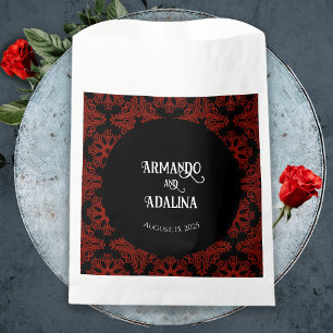 Sacolinha Casamento Elegante Preto e Vermelho Floral Gótico 