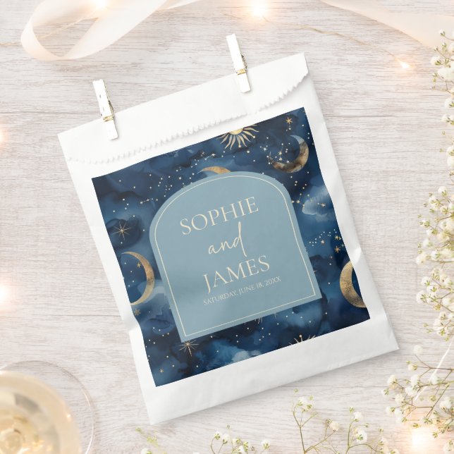 Sacolinha Casamento Estrela Celestial Elegante Dourado Azul (Cortado)
