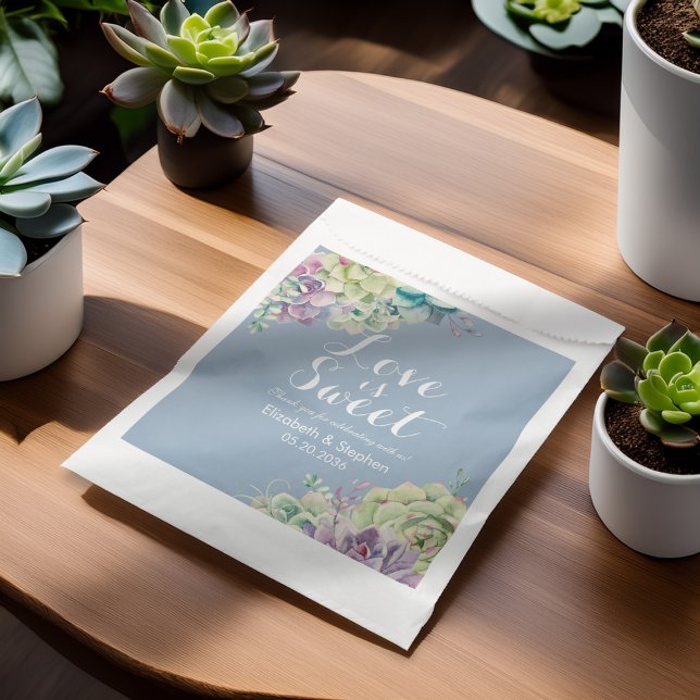 Sacolinha Casamento Favor Bag Chic Watercolor Plantas Sucule (Criador carregado)