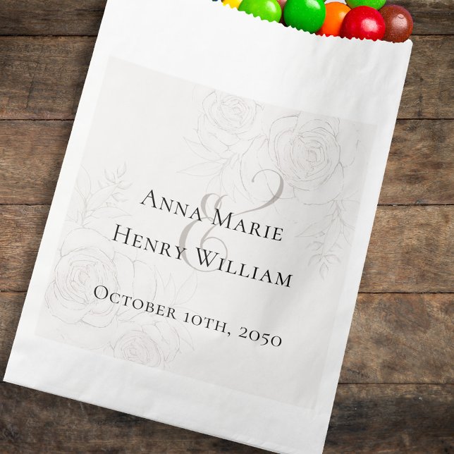 Sacolinha Casamento favorece doce simples emboscada minimali (Simple blush floral calligraphy ampersand elegant paper party favor bag.)