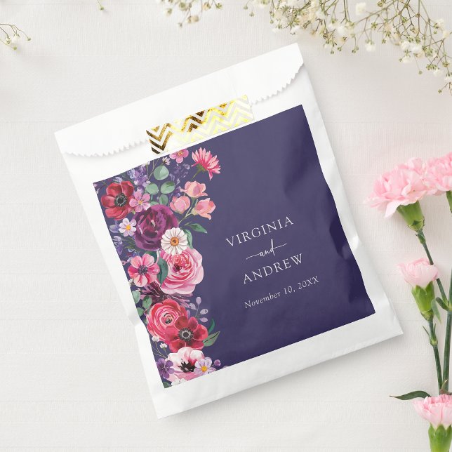 Sacolinha Casamento Floral Azul-Marinho Moody (Moody Navy Blue Floral Wedding Favor Bag by Painted Paperie
)