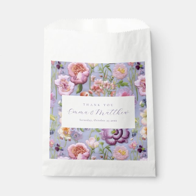 Sacolinha Casamento Floral Bordado Roxo (Frente)