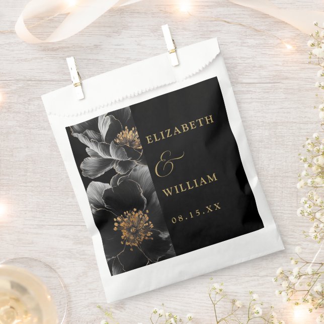 Sacolinha Casamento Floral Botânico Preto E Dourado (Cortado)