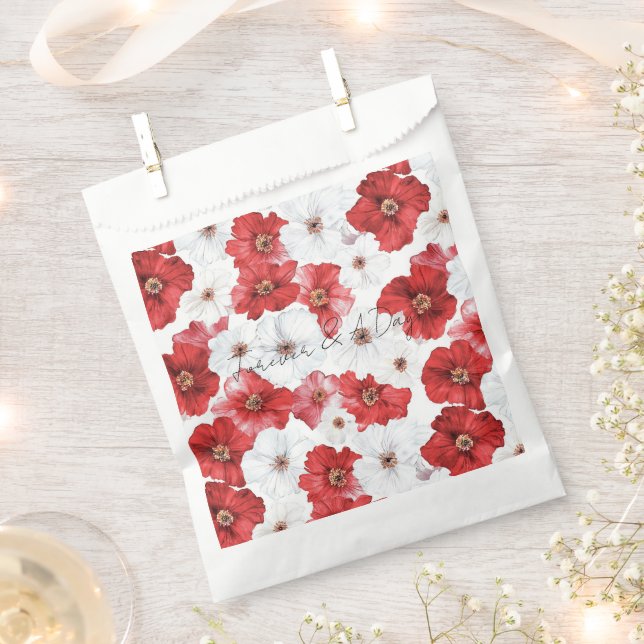 Sacolinha Casamento Floral Branco Vermelho (Cortado)