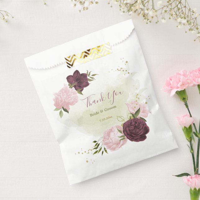 Sacolinha casamento floral cor-de-rosa-cabernet (Selado)