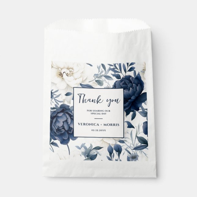 Sacolinha Casamento floral de cor azul-marinho Dusty e branc (Frente)