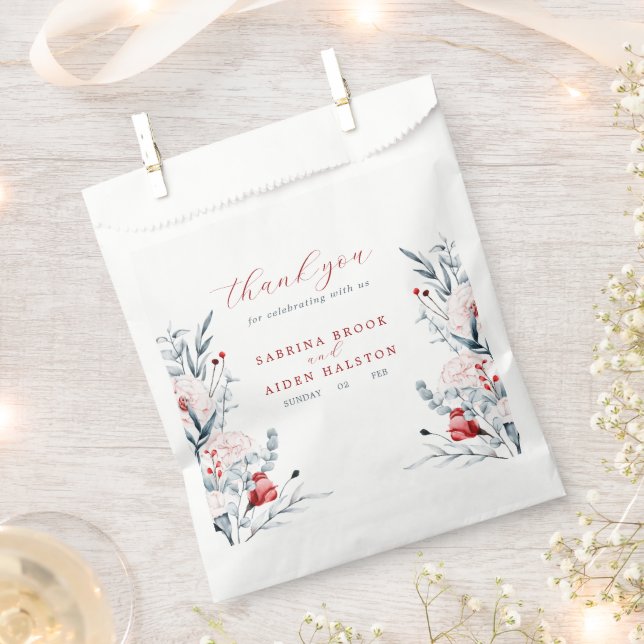 Sacolinha Casamento Floral De Flor Vermelho E Azul Obrigado (Cortado)