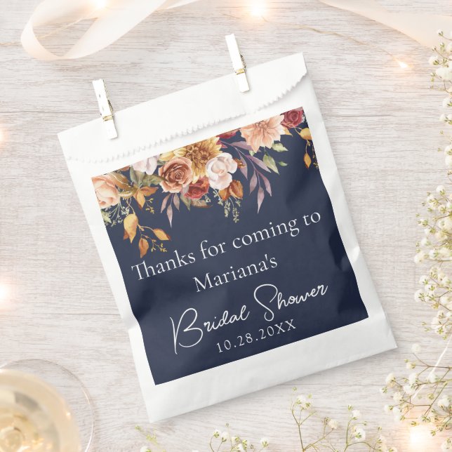 Sacolinha Casamento Floral de Outono Azul Marinho  (Cortado)