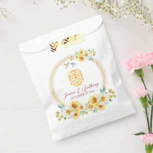 Sacolinha Casamento floral de pássaro chinês