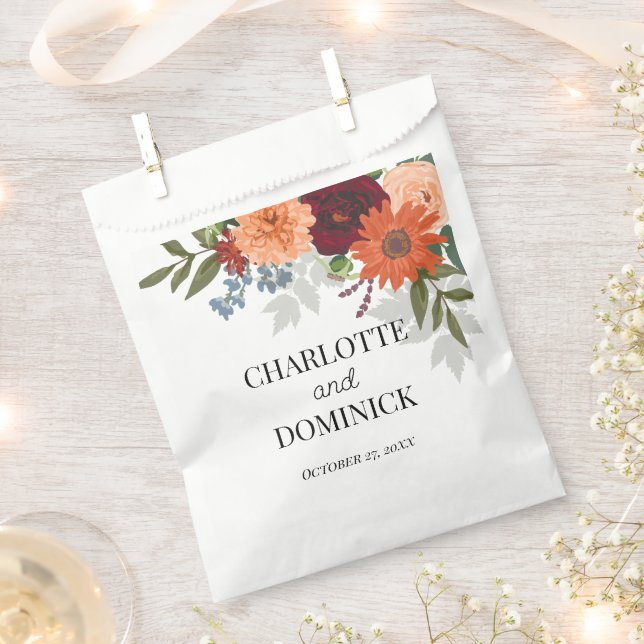 Sacolinha Casamento Floral do Jardim de Queda Burgundy (Cortado)