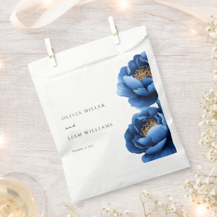 Sacolinha Casamento Floral Dourado Azul-Marinho Elegante