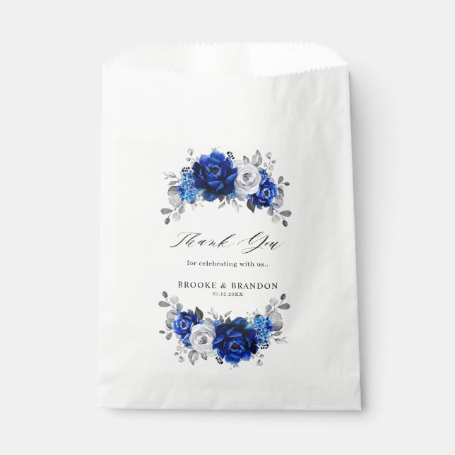 Sacolinha Casamento Floral Metálico Real Blue Silver (Frente)