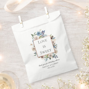 Sacolinha Casamento floral neutro azul empoeirado