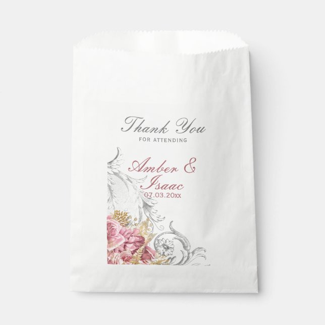 Sacolinha Casamento Floral Rosa-rico Obrigado (Frente)