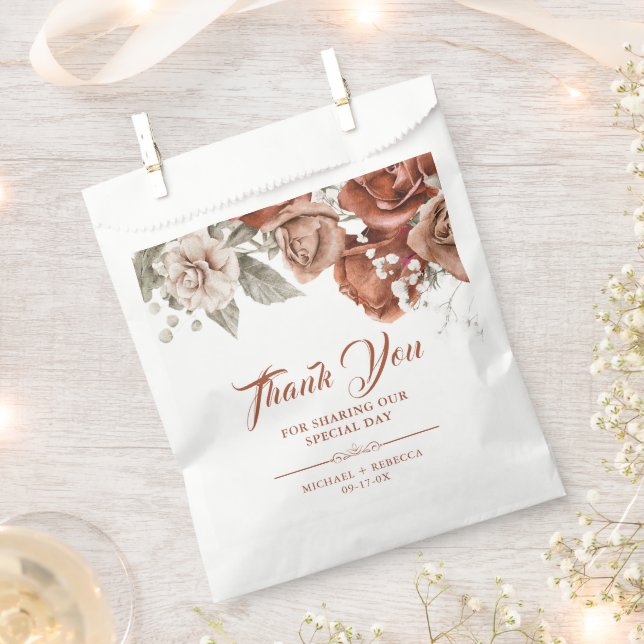 Sacolinha Casamento Floral Terracotta - Rosas Laranja Queima (Cortado)