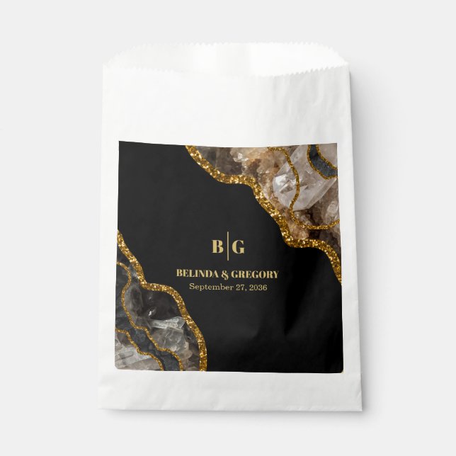 Sacolinha Casamento Glitter de Geodo de Agato Preto e Dourad (Frente)