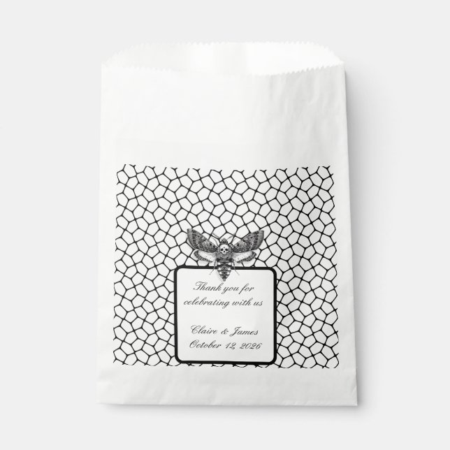 Sacolinha Casamento Gótico Favor Bag Moth & Lace Black & Whi (Frente)