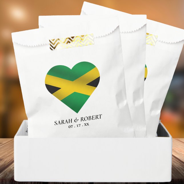 Sacolinha Casamento jamaicano de Sinalizador jamaicano (Jamaica Jamaican Flag Heart Wedding Favor Bag)