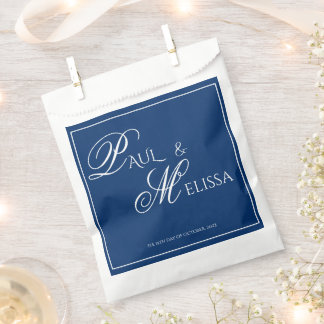 Sacolinha Casamento Minimalista Azul Marinho e Branco