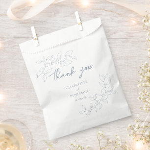 Sacolinha Casamento Minimalista com Folhas em Azul Desbotado
