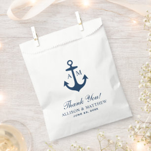 Sacolinha Casamento Monograma Âncora Azul Marinho Náutico