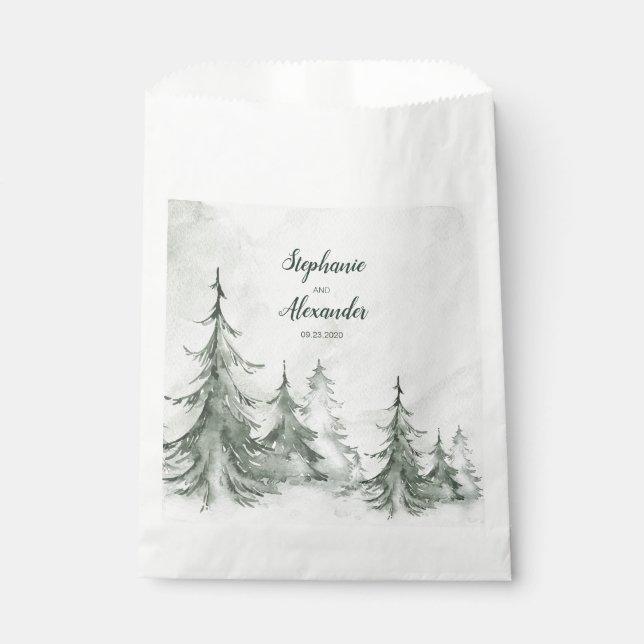 Sacolinha Casamento no inverno de Árvores de Cores Aquáticas (Frente)