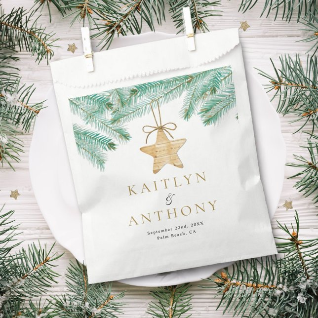 Sacolinha Casamento no inverno de Natal Watercolor Pine Boug (Criador carregado)