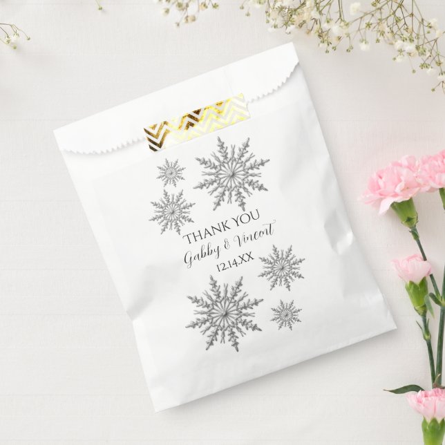 Sacolinha Casamento no inverno Faux Silver Snowflakes Obriga (Selado)