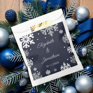 Sacolinha Casamento no inverno marinho Azul Flocos de Neve